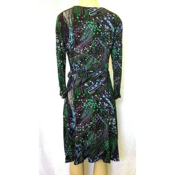 Cache Wrap Dress Purple Teal 3/4 Sleeve V Neck M - Picture 5 of 7